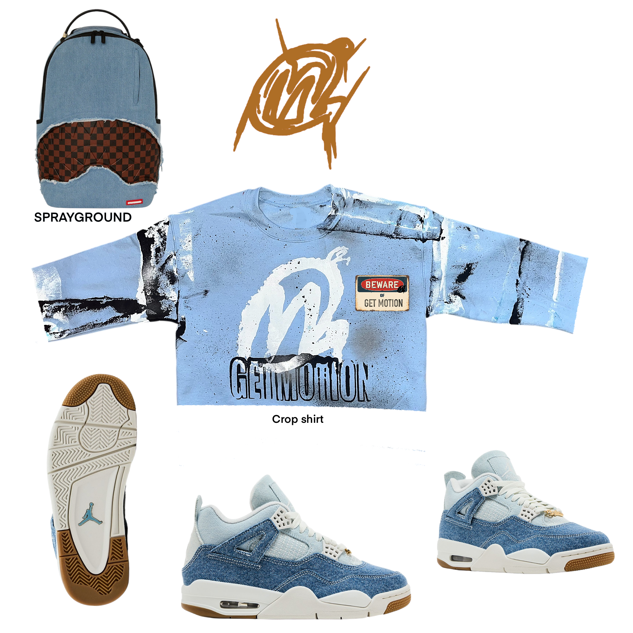 Crop Denim 4s shirt Graffiti Shirt